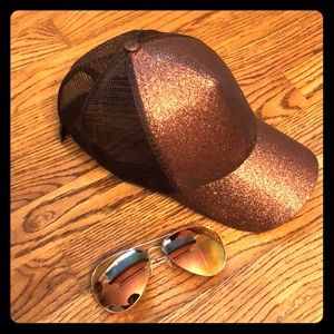 Copper Glittery Ponytail Hat